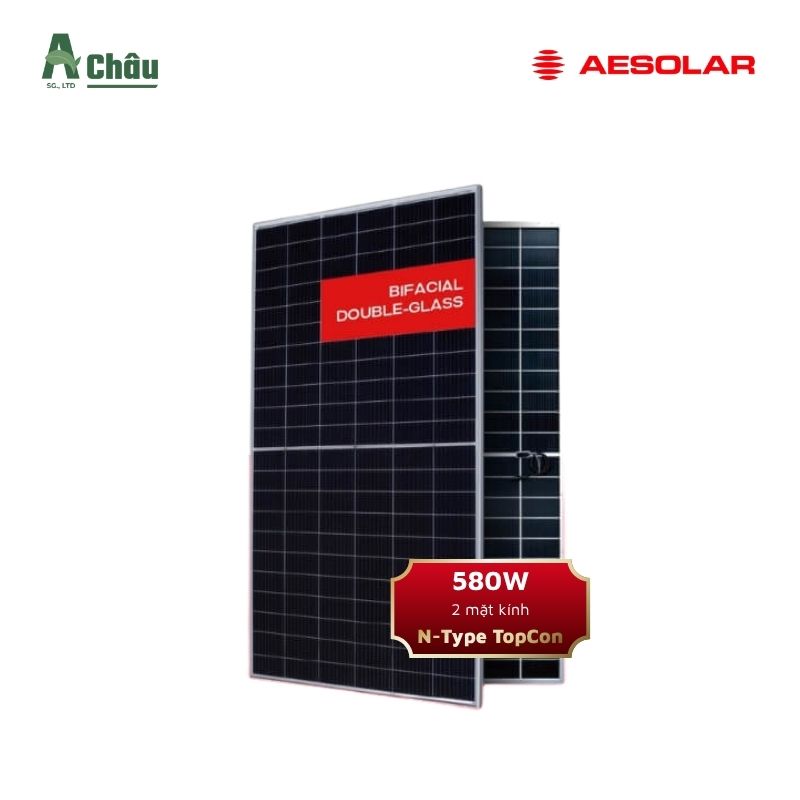 Tấm Pin Năng Lượng Mặt Trời AE Solar 580W 2 Mặt Kính | AE580CMD-144BDS